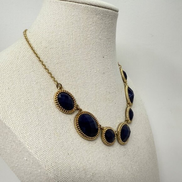Monet Georgian Collet‎ Necklace Blue Faceted Anna Wintour Gold-Tone Marked - Picture 5 of 8